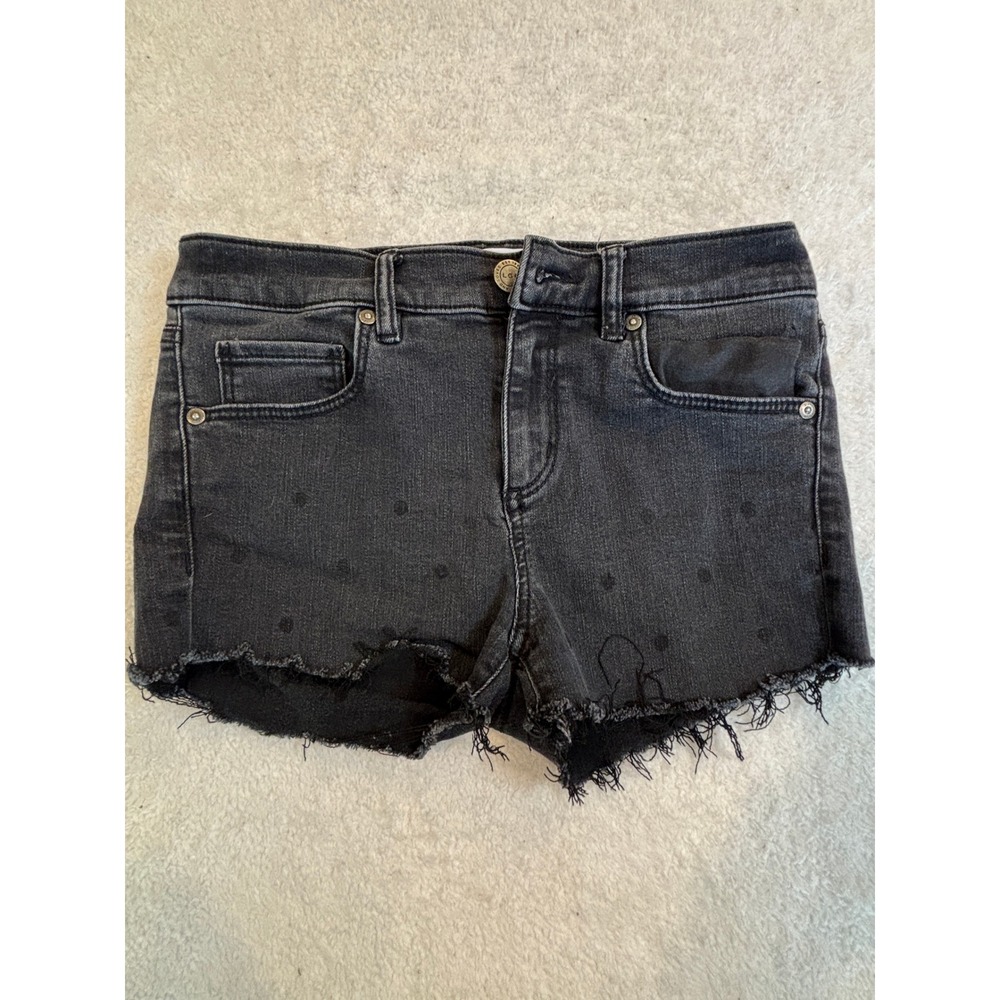 LOFT Polka Dot Denim Shorts‎ Black Frayed Raw Hem Cut Off Size 2 26